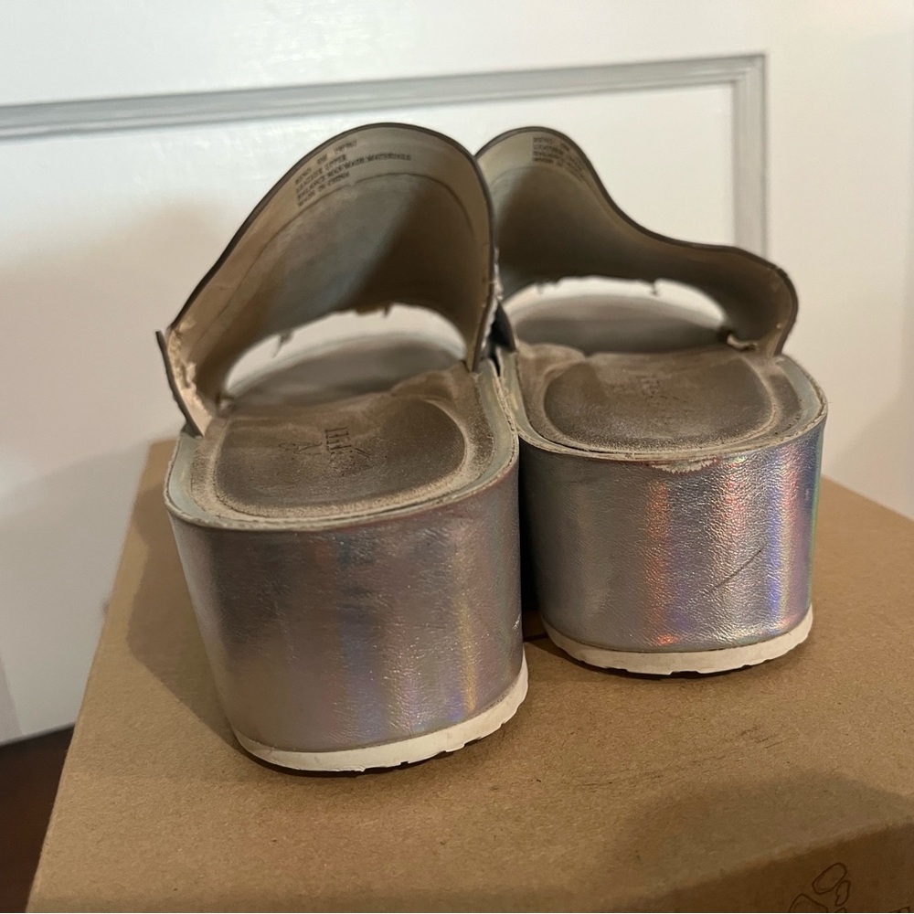Naked Feet Iridescent Silver Platform Slide Mules - Picture 6 of 9